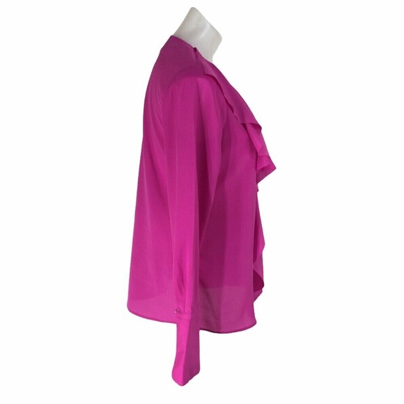 BANANA REPUBLIC Long Sleeve Cascade Ruffle Top Womens Bright Pink Size Small - Picture 9 of 12